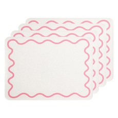 마켓피오 화이트 물결라인 테이블 매트, 타입 4, 4개, 45 x 30 cm