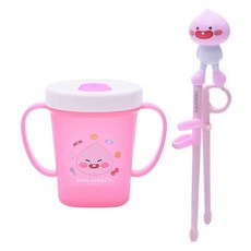 LiLFANT Little Friends 吸管水瓶+運動筷子組 LI0031, 1組, Apeach, 人物吸管杯+運動筷子