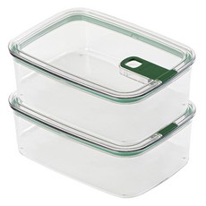 透明一鍵式密封保鮮盒 綠色, 2個, 2400ml