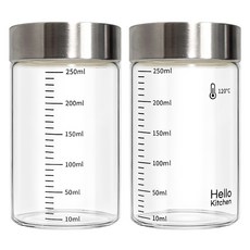 헬로키친 내열유리 눈금 유리병, 250ml, 2개