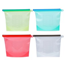 inbloom 矽膠保鮮夾鏈袋 冰箱收納容器 1500ml 綠色+藍色+粉紅色+白色組合, 1套