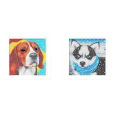 Momofix Painting 鑽石畫 2件組 15 x 15 cm, 1套, DA16 獵狐犬, DA17 西伯利亞哈士奇