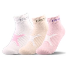 레노마 여성용 스포츠 파일 단목 양말 3족 세트 REW-12, 베이지 + 핑크 + 화이트, 1세트