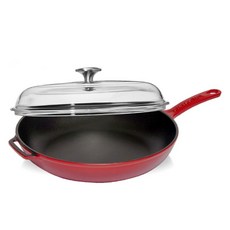 차세르 무쇠손잡이 프라이팬 유리뚜껑 포함 레드, 28cm, 1개