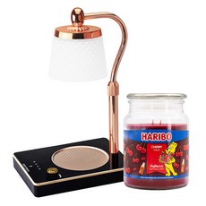 HARIBO 大罐香氛蠟燭 + 可調亮度高度浪漫情調融蠟燈組, 黑色(融蠟燈), 櫻桃可樂