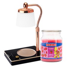 HARIBO 大罐香氛蠟燭 + 浪漫情調融蠟燈套組, 黑色(融蠟燈), 草莓幸福