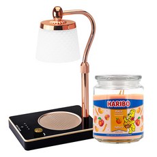 HARIBO 大罐香氛蠟燭 + 可調亮度高度浪漫情調融蠟燈組, 黑色(融蠟燈), 蜜桃天堂