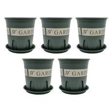 Gardenit 園藝塑膠開縫花盆 + 開縫盆托套組, 現代綠, 5套