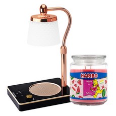 HARIBO 大罐香氛蠟燭 + 可調亮度高度浪漫情調融蠟燈套組, 黑色(融蠟燈), 綜合哈密瓜