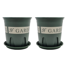 Gardenit 園藝塑膠開縫盆 + 開縫盆託盤組, 現代綠, 2個