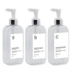 newnlook 浴室分裝瓶 廚房清潔劑補充瓶 銀色壓頭 300ml x 3入 + G洗髮精 沐浴乳 潤髮乳標籤 3件組, 1套, 透明