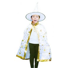 童款角色扮演用星星圖案披風+尖帽子組, 1組, 白色