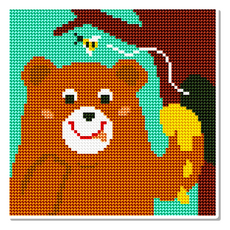 Momofix Painting 帆布型動物恐龍寶石十字繡套組 20 x 20 cm, DB05 吃蜂蜜的熊