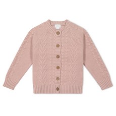제이미케이 아동용 케이블 니트 면 가디건 - 쉘 핑크
