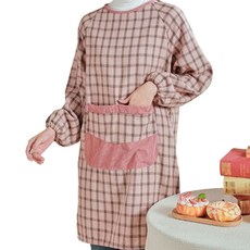 페이퍼먼츠 체크 포인트 루즈한 긴팔 앞치마 00179, 핑크, 1개