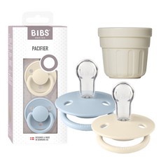 BIBS 디럭스 실리콘 쪽쪽이 2종 + 전용캡 세트, ONE SIZE(36개월미만), 아이보리 + 베이비블루, 1세트