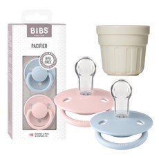 BIBS 디럭스 실리콘 쪽쪽이 2종 + 전용캡 세트, ONE SIZE(36개월미만), 베이비블루 + 블라썸, 1세트