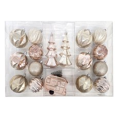 聖誕節香檳多合一聖誕樹裝飾球 17入組, 1組, 粉紅冷