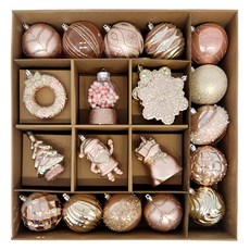 玫瑰仙子多合一聖誕樹裝飾球 20p 組, 1套, PINK COLD, 8~10cm