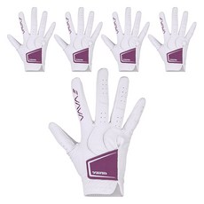 AVAVE 花俏彩色徽章拼接羊皮高爾夫手套 左手用, 白色 + 紫色, 5個