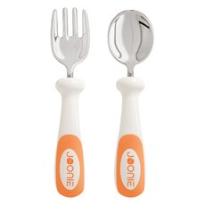 JOONIE 嬰兒自導式316不銹鋼湯匙+叉子套裝, 1個, 橘色