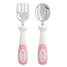 JOONIE 嬰兒自導式316不銹鋼湯匙+叉子套裝, 1套, 粉紅色