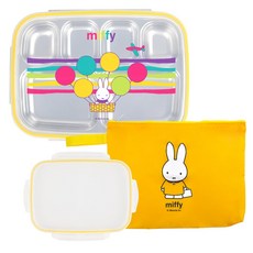 kitchen U Miffy旅行不鏽鋼餐盤袋便當 6格 + 素色蓋子組合, 餐盤 + 角色蓋子 + 素色蓋子 + 餐盤袋, 1套, 混合顏色
