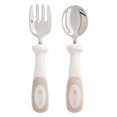 JOONIE 嬰兒自導式316不銹鋼湯匙+叉子套裝, 1套, 米色