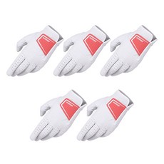 AVAVE 時尚彩色布章全羊皮高爾夫手套 左手用, 5個, 白色 + 櫻桃紅