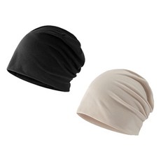 Elsso 中性款莫代爾薄頭巾毛帽 2件組