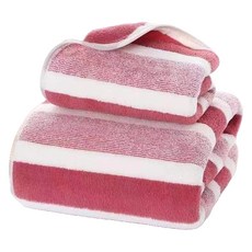 BBOO 條紋沐浴沙灘巾 小號 35 x 75 cm + 大號套組 70 x 140 cm, 1套, 粉紅色