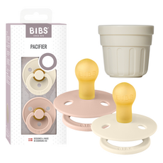 BIBS彩色橡膠邊(2種)+專用帽組, 1組, 象牙白 + 腮紅色, 第一階段(新生兒以上)