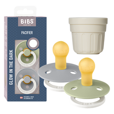 BIBS彩色橡膠邊（2種)+專用帽組, 1組, 夜光鼠尾草綠 + 夜光雲朵藍, 第一階段(新生兒以上)