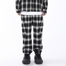 saintpain 男女通用法蘭絨格紋寬鬆工裝褲