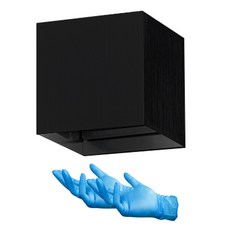 DAYON LED 現代方形壁燈 8W + 丁腈手套 2件組, 黑色 + 燈泡色(燈光)