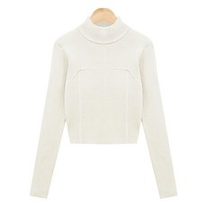 針織女款彈力羅紋短版半高領針織衫