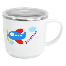 kitchen U 兒童Vroom Vroom防滑小蓋不鏽鋼把手水杯, 白色, 1個, 200ml