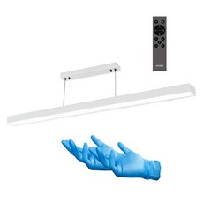 韓國製LED吊燈 簡約線條 遙控器 三色變換 1000mm 30W 可調光 無閃爍 + 丁腈手套 2件組, 白色