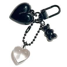 小熊愛心鑰匙圈, 黑色, 1個