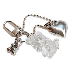 곰돌이 하트 키링, 실버, 1개