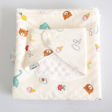 Dodoya 嬰幼兒用小熊象牙白莫代爾斗篷毯 5mm + 圓形圍兜套組, 混合色