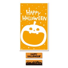 Inp 非黏性橘色Q彈餅乾袋+萬聖節長方形貼紙組, 1套, 100入