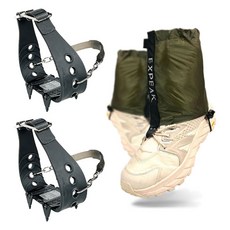 XPEAK 短版雪套 + Easy Two Chain Zen 4P帶冰爪 左右一組, 橄欖綠(短版雪套)