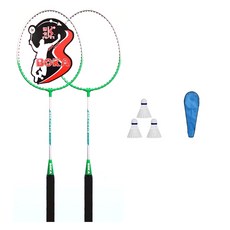 運動核心 羽球拍 綠色 2入 + 球袋 + 羽球3入 組, 1套, 單一商品