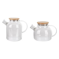 인블룸 우드뚜껑 유리 티포트 주전자 1000ml + 1600ml 세트, 투명, 1세트