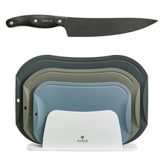 doble Premier 主廚刀 + 不留刀痕砧板3件組 + 砧板架套組, 1套, 黑色(主廚刀), 白色(砧板架), 藍灰色(砧板 小), 卡其色(砧板 中), 炭灰色(砧板 大)