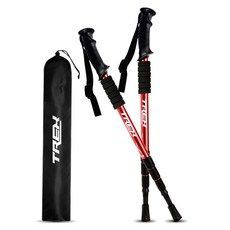TREX 硬鋁輕量四段登山杖直型, 紅色