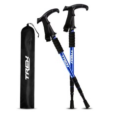 T-REX 4段式伸縮鋁製輕量登山杖, Blue, 2支