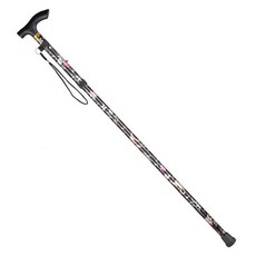 마샤투 꽃무늬 초경량 접이식 5단 미끄럼방지 보행 지팡이, 블랙, 1개