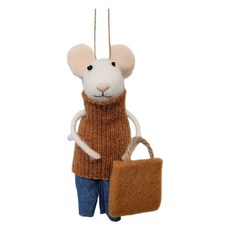 聖誕高領老鼠樹木裝飾品, 1個, 棕色, 11公分